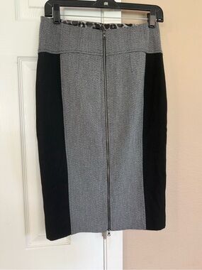 Express Two-Tone Black and Gray Pencil Skirt with Front Zip